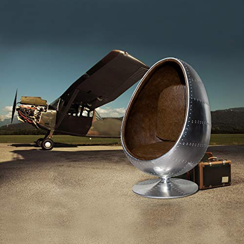 cagü Design Retro Lounge Sessel Sitzei Egg Ball Silber-Braun genietetes Alu-Finish drehbar Designklassiker Space Age