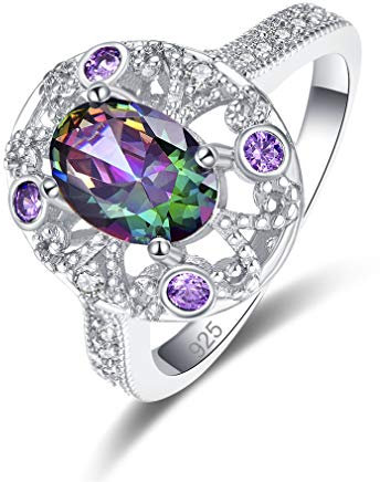 YAZILIND Frauen Verlobungsring mit Ovalschliff Erstellt Mystic Rainbow Topaz Rings Bankett Souvenir # 1 16.6