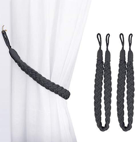 Lewondr Curtain Rope Buckle, 2 Stück Baumwolle Strick Knoten Geflochtene Window Curtain Raffhalter Dekorative Vorhänge Holdback für Wohnzimmer, Schlafzimmer, Cafe - Dunkel Grau