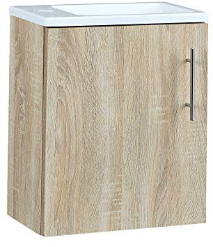 Milano 400mm Wall Hung Bathroom Vanity Unit Slimline Basin Oak Effect