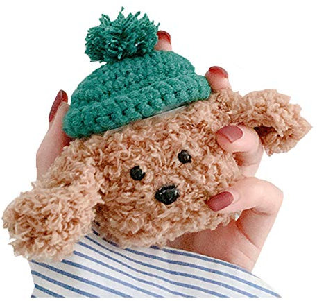 SGVAHY Flauschige Hülle, kompatibel mit 1 & 2, niedlicher Teddybär, weiches Fellpelz, Kawaii, lustig, coole Mini-Airpods-Hülle Schlüsselanhänger, kabellose Ladebox, Airpods 2 (Teddy Green Ball Hut)