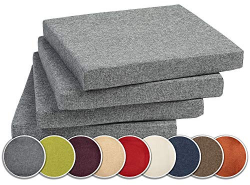 sunnypillow 4er Set Stuhlkissen mit Bindebänder - 40 x 40 x 3 cm - Sitzkissen Outdoor für Stühle/Bänke - Polsterauflage Sitzauflage Gartenkissen für Garten viele Farben zur Auswahl - Grau