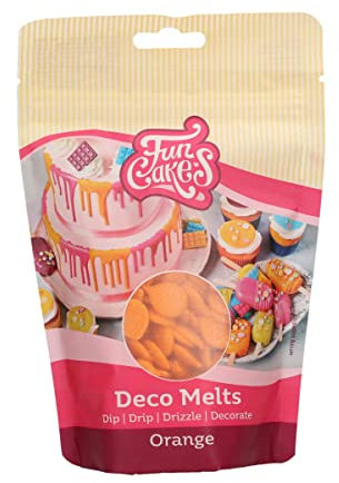 FunCakes Deco Melts Orange - Tauchen, drippen, dippen und dekorieren! In der Mikrowelle schmelzen und in jede Form gießen, 250 g
