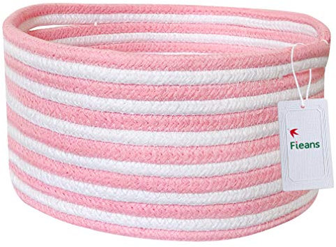 Fieans Panier de Rangement Petit en Corde de Coton Tissé Boîte de Rangement Rond Décorative Organiseur pour Chambre d'enfant, Bureau, Étagères - Rose