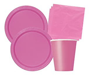 Isola Party Kit Festa di Compleanno Rosa Acceso per 16 Persone Eco-Friendly (16 Piatti ⌀ 23 cm, 14 Bicchieri 266 ml, 20 Tovaglioli 33x33 cm)