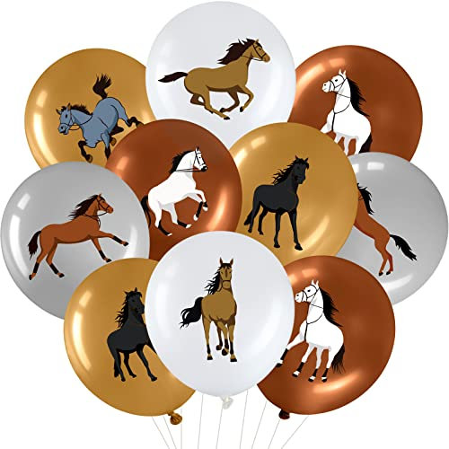 Suilung 40 Stück 12 Zoll Pferde Geburtstag Latex Luftballons Dekorationen, Braun Weiß Silber Pferde Luftballons Pferderennen Thema Deko für Hochzeit Baby Shower Cowboy Party Indoor Outdoor