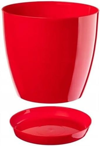 B2C Plant Pot Flower 20 Colours 9 sizes Gloss Plastic Plant Pots Planter Saucer Tray Deco (23 cm/ 9 inch, Red)