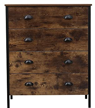 Homemade Deisgn HMD FURNITURE Rustic Chest of Drawers Metal Legs & Handles Storage Cabinet Organiser Unit for Hallway, Living Room,Bedroom (4 drawers chest)