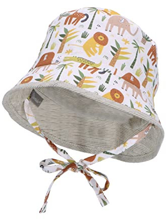 Sterntaler Baby Jungen Hut Baby Wende-Fischerhut Tiere - Baby Hut, Kopfbedeckung Baby Sommer, Sommerhut Baby - aus Baumwolle - weiß, 49