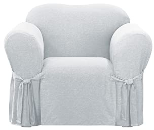 SureFit Farmhouse Basketweave Faux Linen Chair Slipcovers, Chair Cover One Piece Design and Straight Skirt, Removable and Machine Washable Armchair Cover, Gray