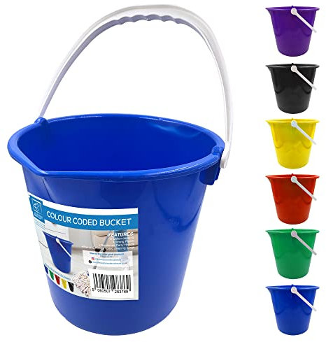 Colour Coded Plastic Bucket with Handle, 2 Gallon (10L) Household Heavy Duty Bucket with Spout and Easy-Grip Handle, Multipurpose Water Bucket for Cleaning, Bath, and Gardening (Blue)