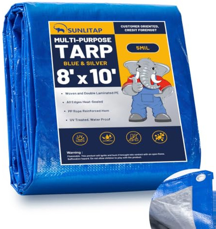 SUNLITAP Blsi 0810-100 - Lona resistente a los rayos UV, 8 x 10 pies con ojales de metal, lona protectora multiusos de polietileno