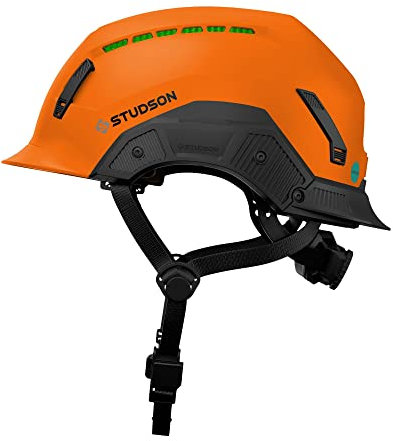 STUStudson SHK 1 belüfteter Sicherheitshelm, ultraleicht, Brainshield, modulare Krempe, Fidlock-Schnalle, 4-Punkt-Gurt, atmungsaktiv, regendicht, 20 kV-Schutz, Orange, L/XL, 58–63 cm