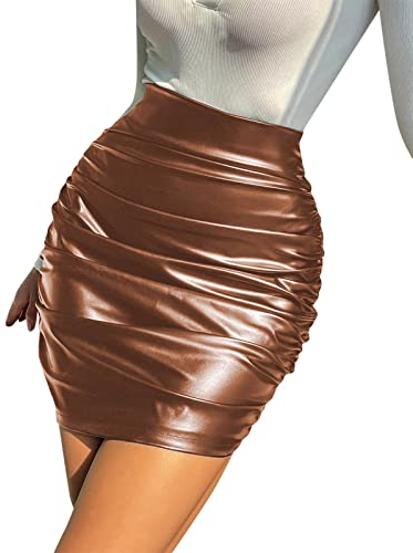 Karneval Kostüm Damen Damen Wetlook Minirock mit Bein Ring Bodycon Rock Figurbetont Lackleder Röcke Enger Rock Rave Party Clubwear Damen Wetlook Rock PU PVC Minirock Kurz Eng Bleistiftrock mit Schnüru