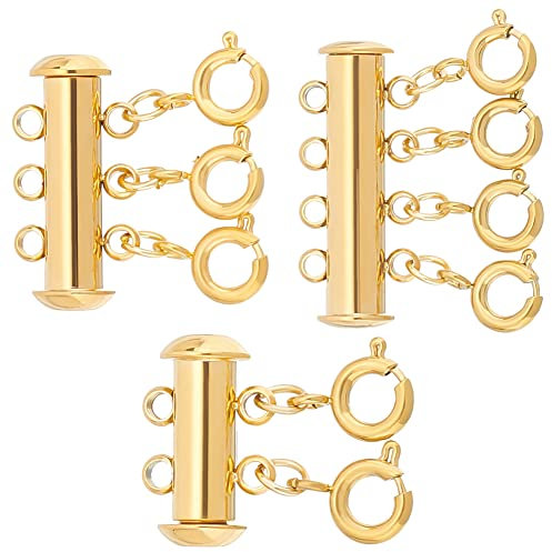 UNICRAFTALE 3Pcs 3 Styles Stainless Steel Slide Lock Clasps Gold Multi Strands Layering Clasps Separator Connectors for DIY Bracelets & Necklace Jewellery Hole 1.5mm