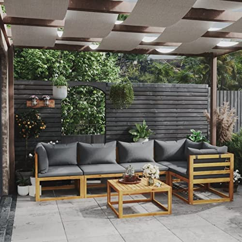 Yolola 6-TLG Garten Loungemöbel Set, Balkon Lounge Klein, Sitzgruppe Gartenmöbel, Outdoor Sofa, Gartenmöbel Set Holz Ecksofa Garten Gartengarnitur Terassenmoebel Set mit Massivholz Akazie Dunkelgrau