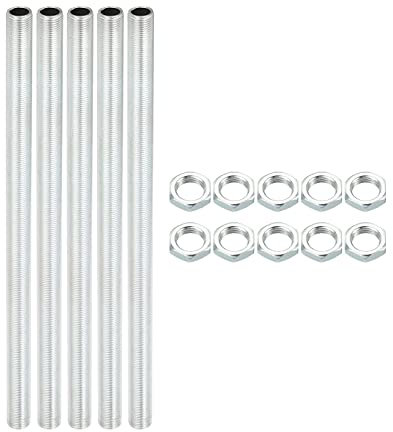 PATIKIL M12 Filetto 8.66 Lampada Tubo Kit con Blocco Dadi, 5 Set Tutti Filo Aste Fissaggi Ferramenta per Lampadario Soffitto Luce Fai da Te, Zinco Placcatura