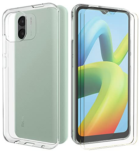 FUNHULLUN Coque Compatible avec Xiaomi Redmi A2 / Redmi A1 avec Pack de 2 Film Verre trempé,Transparent Silicone TPU Air-Cushion Antichoc Etui pour Xiaomi Redmi A2 /A1