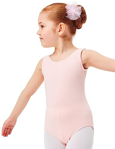 tanzmuster ® Ballettanzug Mädchen ärmellos - Lissy - aus Baumwolle, Ballettbody Kinder Ballett Trikot in ballett-rosa, Größe 104/110