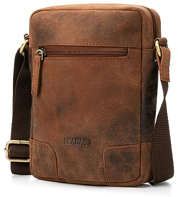 LEABAGS Leder kleine Umhängetasche Herren I Messenger Bag mit Schultergurt I Schultertasche I Herren Reisetasche I Tragetasche I Handtasche I Handytasche I Leder handgefertigt I Vintage Rotbraun