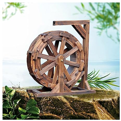 Wasserfall-Brunnen, Holz-Wasserrad mit Halterung, chinesische Feng Shui-Szene, Dekoration, dekorativ, freistehend, Vintage, rustikaler Zierteich für Garten, Terrasse, Hinterhof, Veranda, Hof ( Size