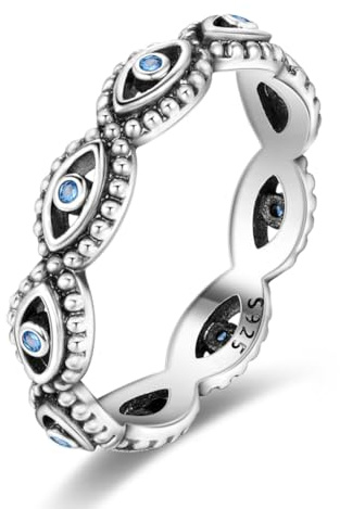 NARMO S925 Silver Evil Eye Rings for Women Stackable Ring Size S