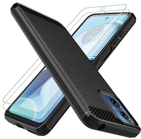 Osophter for Motorola Moto G14 Case: with 2pcs Screen Protector Shock-Absorption Flexible TPU Rubber Protective Cell Phone Cover for Moto G14(UK-Black)
