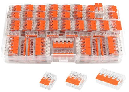 CGEAMDY 75 Pezzi Morsetti Elettrici, Connettori Elettrici a Leva, Connettori a Filo Rapidi, Collegamento Morsetto 3 Conduttori Compact Con Leva Di Comando, Connettore Passante Con Leva Arancione