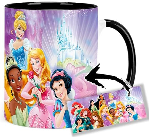 Belle Ariel Jasmine Pocahontas Merida Cinderella Pocahontas Snow White Tasse Innen & Henkel Schwarz Keramikbecher Mug AAA