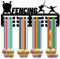 CREATCABIN Porte-MédailD'Escrime Présentoir de Sport en Métal Suspendu Prix Fer Petit Support Décor pour Mur Maison Course Course à Pied Natation Football Médaillé de Football Noir 11.4 x 5.1 Pouce