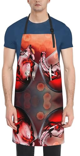 Tabliers Romantique Plage Imprimée Tablier avec Poches Cuisine Cuisine Cuisson Noël, Verre à vin rouge Cheers, Waterproof apron