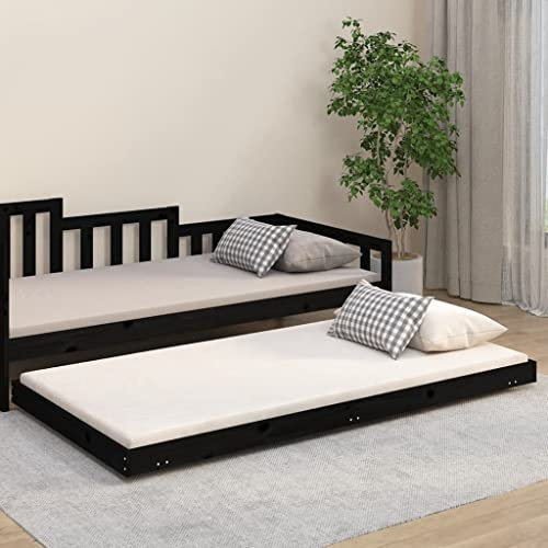 KTHLBRH Bed Frame Jugendbett Stauraumbett Massivholzbett Schwarz 100x200 cm Kiefer