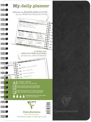 Clairefontaine 782391C - My.daily.planner, Spiralbuch Age Bag DIN A5, 125 Blatt, abtrennbar, 90g, Schwarz, 1 Stück