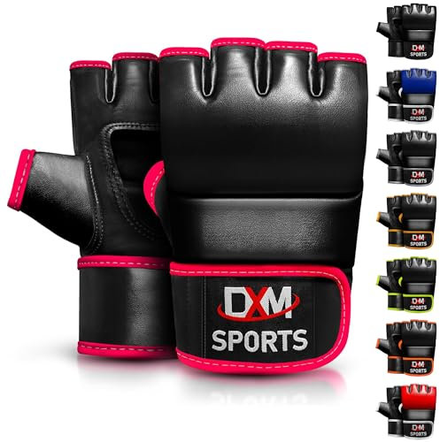 DXM SPORTS MMA Handschuhe für Kampfsport, Training, Sparring, Boxen, Workout – offene Handfläche, gepolsterte Handschuhe für Damen und Herren (Rosa, L)