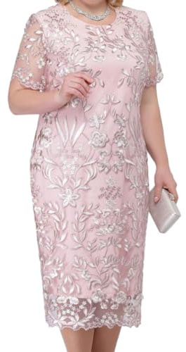 shownicer Femmes Robe de Soirée Cérémonie Grande Taille Elégante Dentelle Brodée Robes Deux Pièces Manches 3/4 à Col Rond Au Genou Dentelle Dress