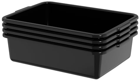 Buyitt Set of 4 Plastic Washing Up Bowl/Commercial Bus Box, Shallow Storage Tray Black, 13 L