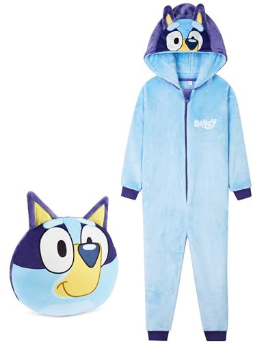 BlueY Tuta Intera Bambino con Cappuccio, Accogliente Abbigliamento da Casa (Blu con Borsa, 3-4 Anni)