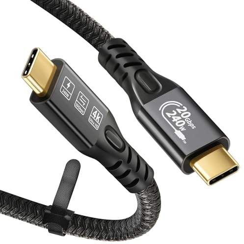 CABLEDECONN USB C 3.2 Gen-2, 240 W, Verlängerungskabel, gerade, 3 m, Datenübertragung, 20 Gbps, 48 V/5 A, Ladekabel Typ C, Videoausgang, 4K, kompatibel mit Thunderbolt 3 USB-C Computern