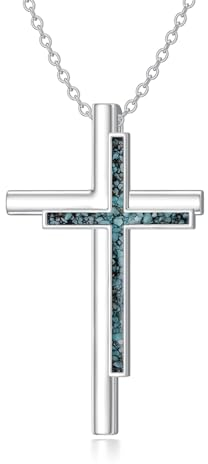 ROMANTICWORK Kreuz Kette Damen 925 Sterling Silber Kreuz Türkis Anhänger Halskette Kreuz Schmuck Geschenke für Damen Frauen