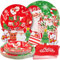 SUNBEAUTY Set di stoviglie da 16 ospiti per feste di Natale, set di 80 posate per feste, decorazioni natalizie, inclusi bicchieri di carta, tovaglioli, cannucce, tazze adesive