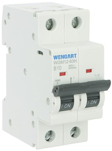 WengartMCB Leistungsschalter WGM12-63H,10A AC230V 2P 10kA B-Char,Geeignet für Haushaltsgeräte und Beleuchtungsstromkreise,Geeignet für Verteilerkästen