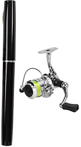 Mini-Angelrute in Stiftform aus Aluminiumlegierung, Mini-Angelruten- und Rollenkombinationen in Stiftform Taschen-Angelrute mit einziehbarer Angel mit Spinnrolle für Angelbegeisterte(Schwarz)