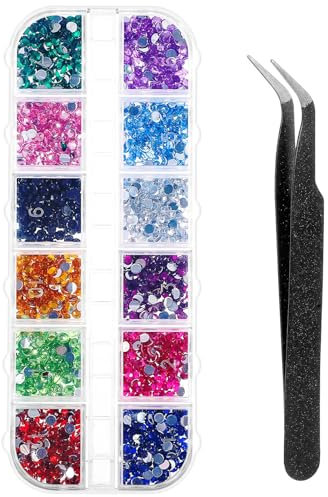 Yuanchu 2500 Stück Strasssteine für Nägel, 10 Farben Nagelglitzer Pailletten mit Pinzette Nagel-Edelsteinen Nagelsteine Nagelaufkleber mit Kristallen Nagelkunst Dekoration für Gesicht Nail Art
