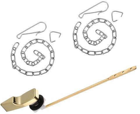 sourcing map Toilet Handle Replacement Kit, Universal Front Mount Toilet Handle Lever Side Mount Toilet Flush Handle with Stainless Steel Flapper Chains, Gold