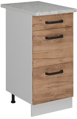 Vicco Küchenschrank mit Schublade R-Line, Goldkraft Eiche, 40 cm AP Marmor