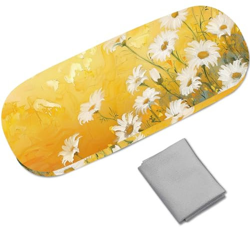 CREATCABIN Hartschalen Sonnenbrillenetuis Leder Brillenetui Brillenhalter Tragbar Große Brillenaufbewahrungstasche Clamshell Schutzhülle Reinigungstuch Für Damen Und Herren Reisen Daisy 16.2x6.4x3.9cm
