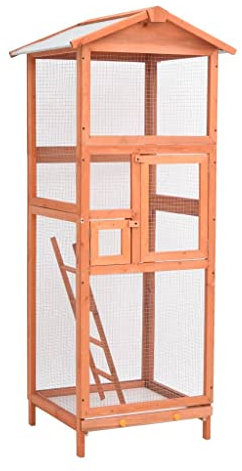 Vogelkäfig Vogelheim für Kanarienvögel Wellensittich Vogelhaus, Witterungsbeständig, 68 x 62 x 166 cm, Massivholz Fichte
