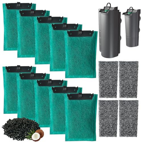 beaufan 1 Set Cartuccia Filtro di Sostituzione per Acquario Compatibile con Il Filtro Tetra EasyCrystal Aquarium C250 e C300, Contanti 10 Filtri a Carbone Attivo e 4 Filtri a Schiuma per Imballaggio