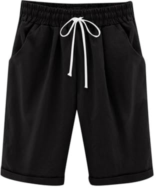 Ragazze adolescenti Estate Casual Shorts Bambini Lunghezza al Ginocchio Vita Alta Comodi Pantaloncini Tinta Unita Coulisse Scuola Vacanza Pantaloni Corti con Tasche, Nero , 5-6 Anni