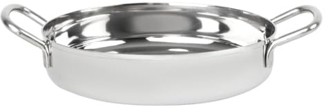 Olympia Stainless Steel Double Handle Presentation Dish, 180 mm | Dual side handles ensure secure carrying and stable transport from kitchen to table for busy foodservice environments.